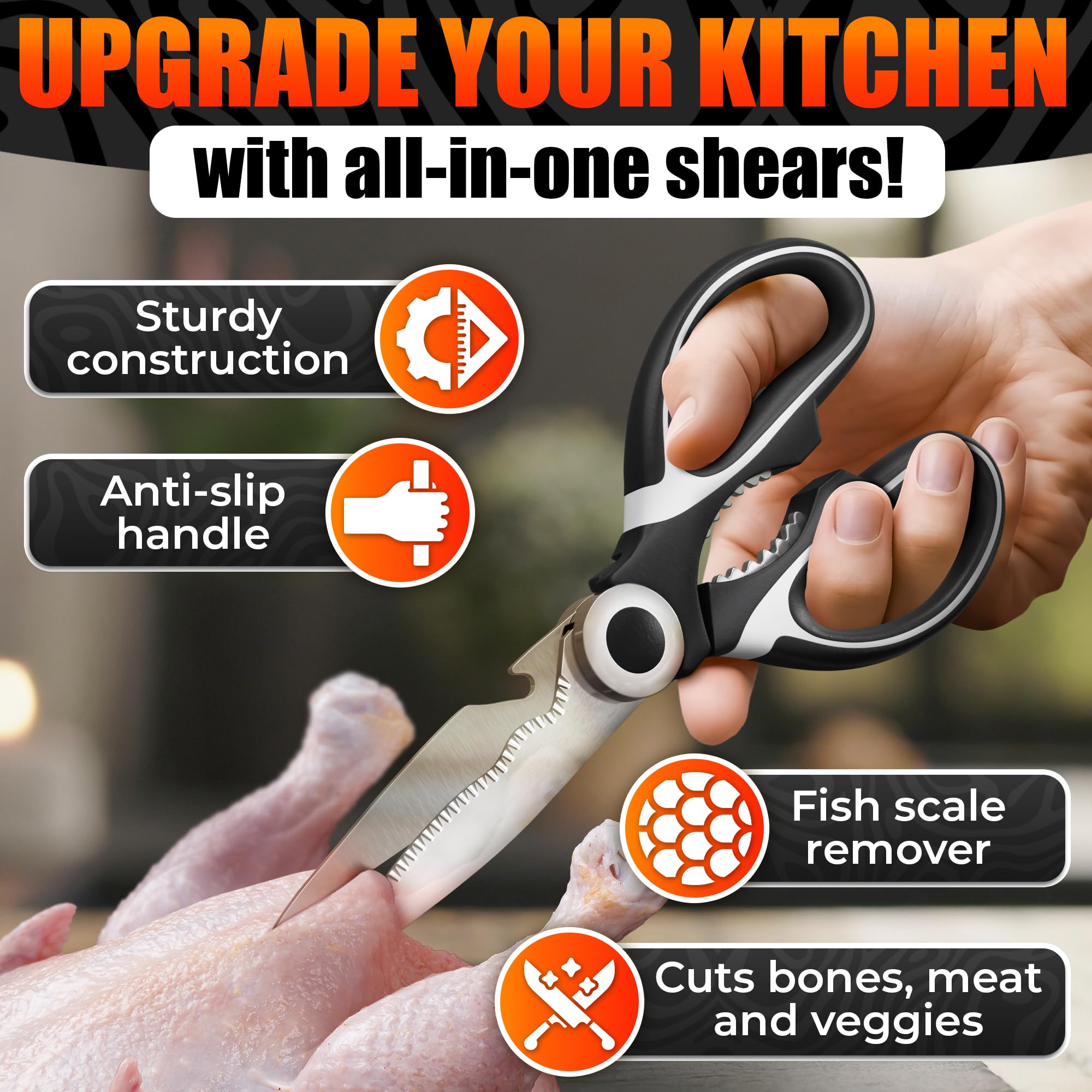 Multifunction Kitchen Scissors - Chicken Bone Meat Vegetable Cutter Nutcracker Bottle Openers Tools, 1 Pcs