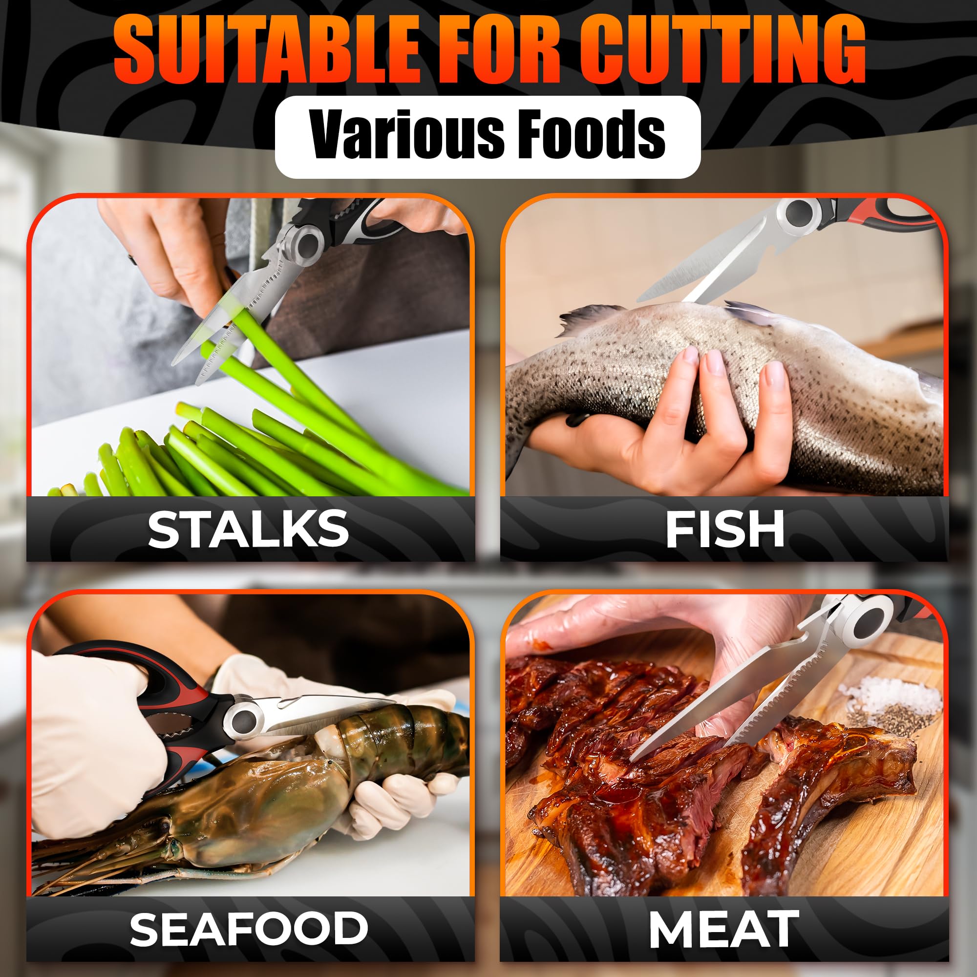 Multifunction Kitchen Scissors - Chicken Bone Meat Vegetable Cutter Nutcracker Bottle Openers Tools, 1 Pcs