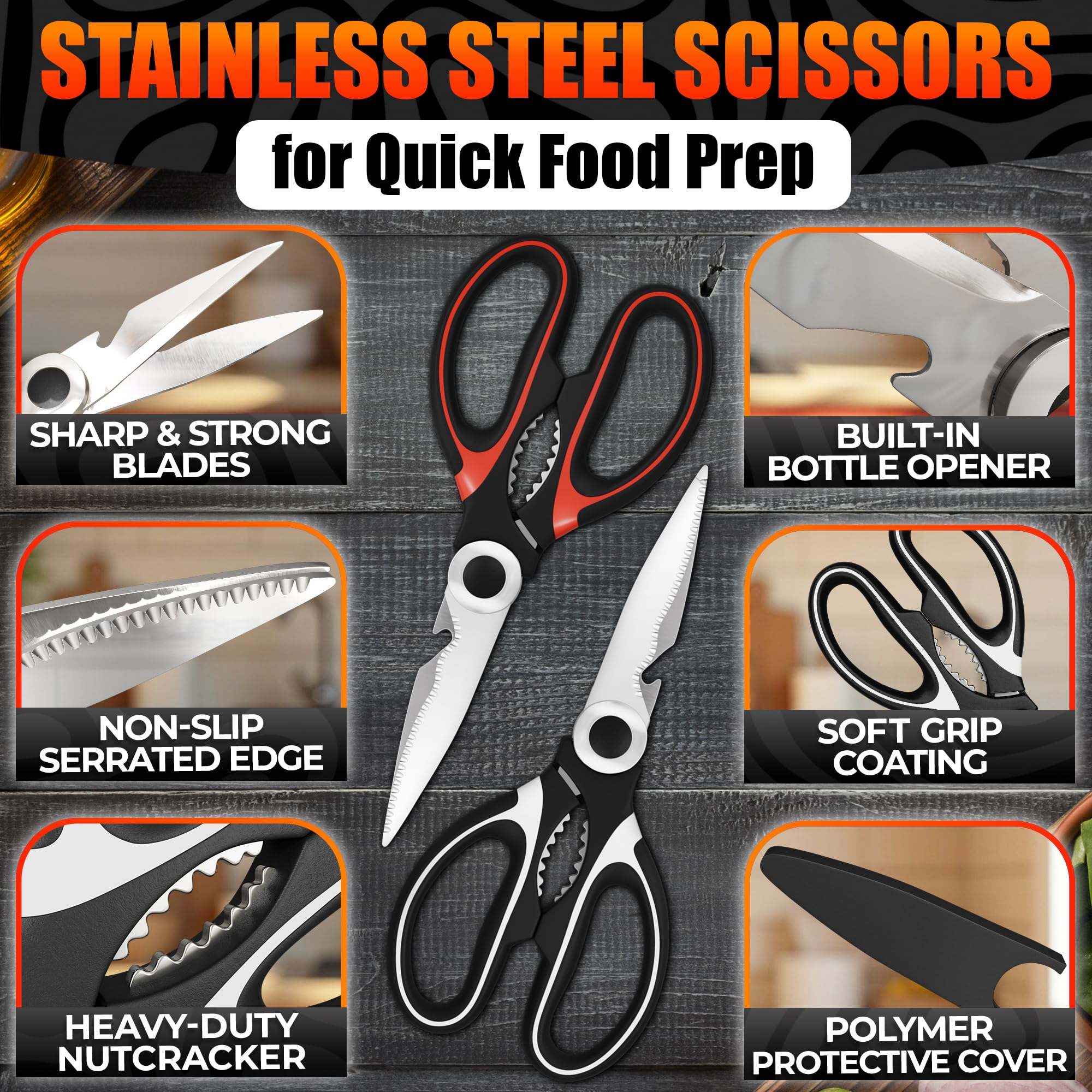 Multifunction Kitchen Scissors - Chicken Bone Meat Vegetable Cutter Nutcracker Bottle Openers Tools, 1 Pcs